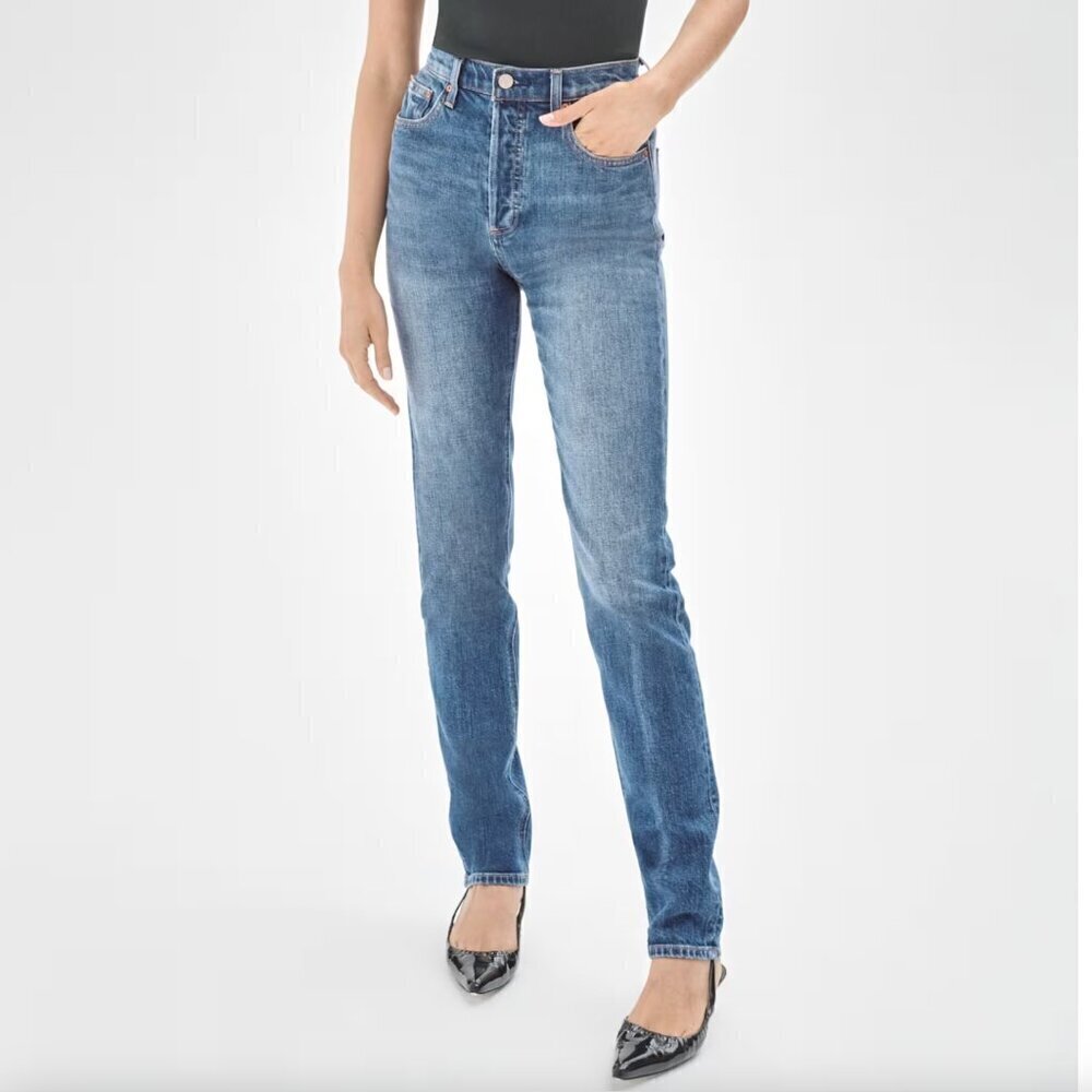 Aritzia Denim Forum The Yoko High Rise Slim Denim Jeans Washed Blue 28L Size 27 - Picture 1 of 8